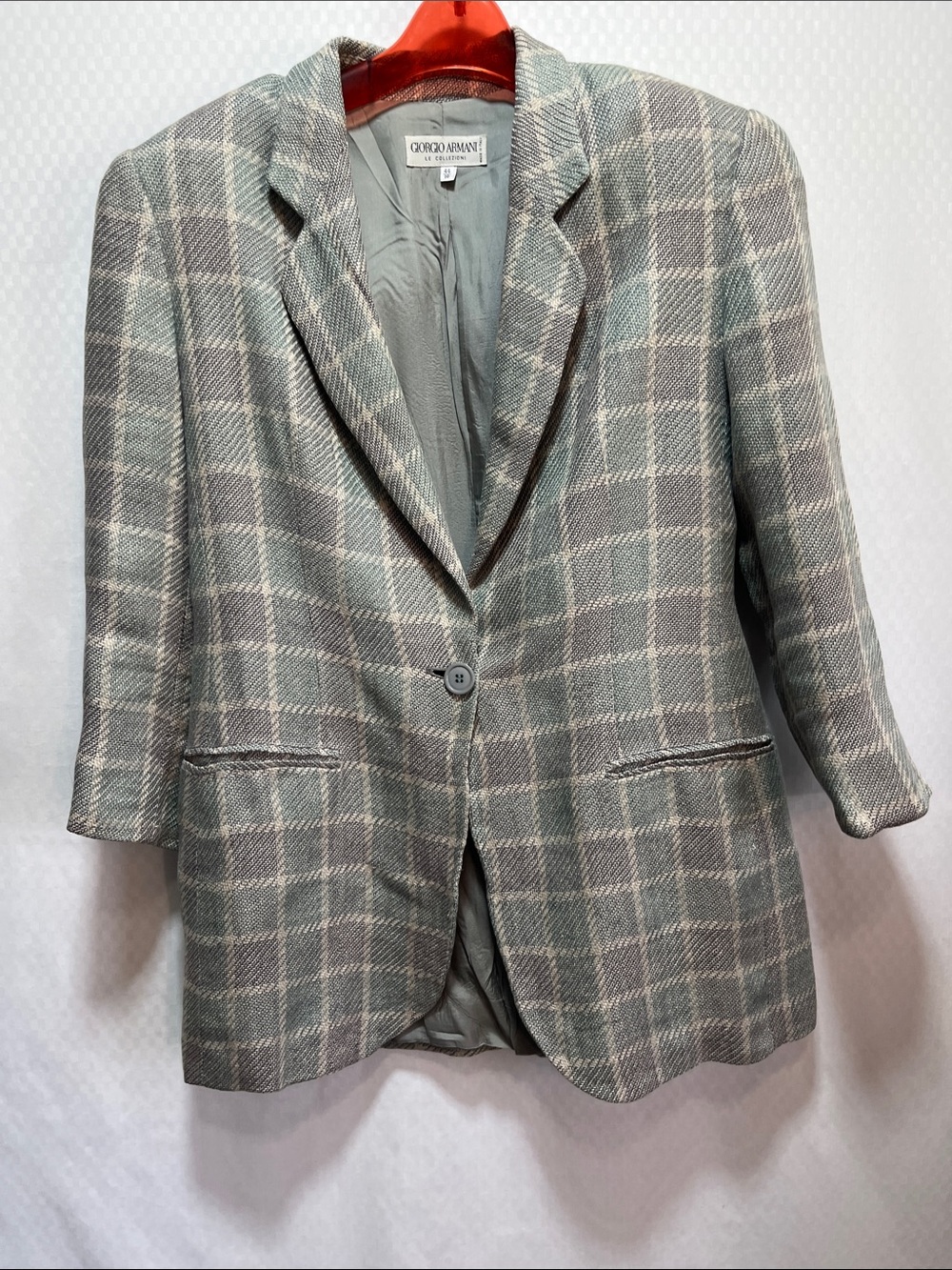 Giorgio Armani Gray and Cream Plaid Blazer Women's 42 Reg Green Gray Plaid